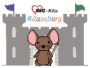 Logo Mäuseburg Logo der KiTa Mäuseburg, Maus vor einer Burg